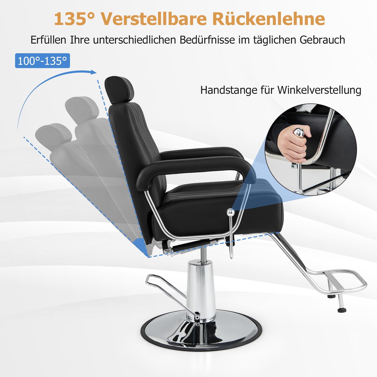 COSTWAY Friseurstuhl mit Kopfstütze & Rückenlehne, Hydraulikpumpe, Salonstuhl höhenverstellbar, Friseursessel 360° Drehung, Bedienungsstuhl belastbar bis 150kg