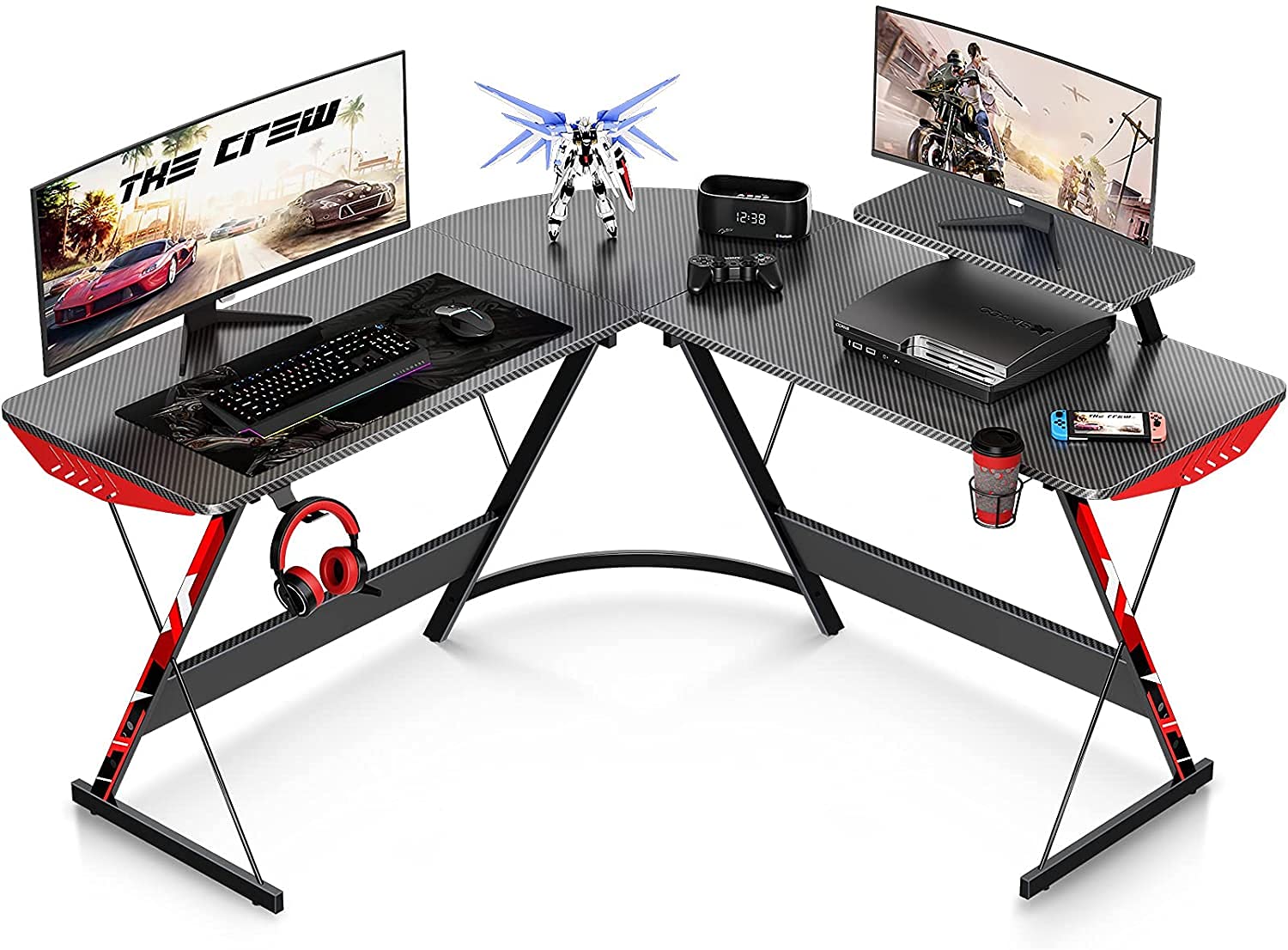L Shaped Gaming Desk 130cm L Shaped Desk, Carbon Fiber Coated, Computer