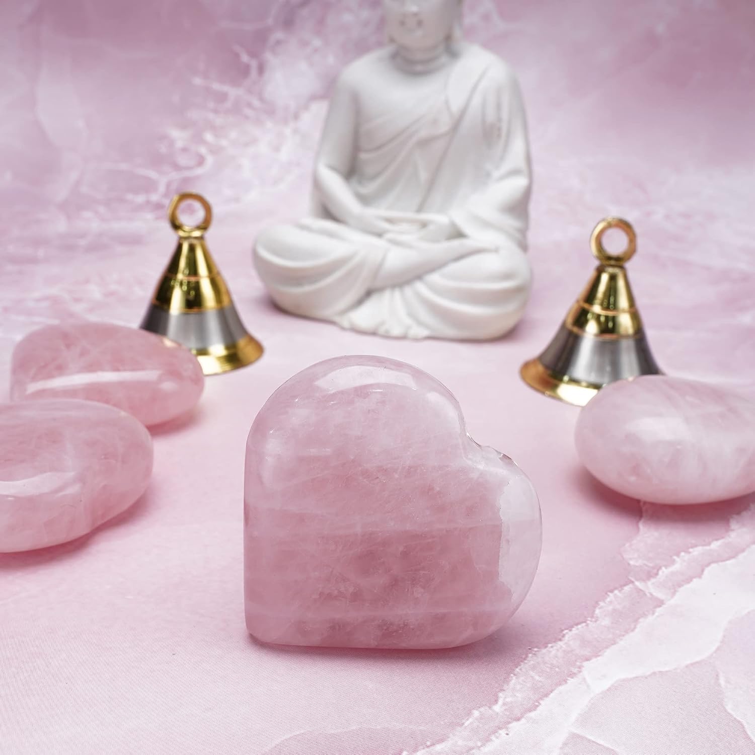 Crocon® 50mm Rose quartz Heart stone Big Heart Shape gemstone Puff Stones Set 450+ Carats Pocket Crystal Healing Tumble Collection Palm Worry Stone Good Luck Meditation Gift Craft Home Decor - Image 4