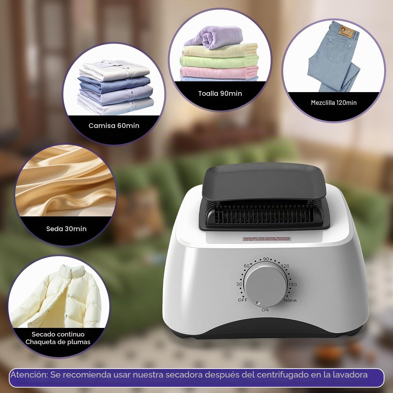 ConBlom Tendedero eléctrico con cubierta para secar la ropa, 1500 W, secadora portátil con temporizador de 180 minutos, acero inoxidable, para uso interior en casa