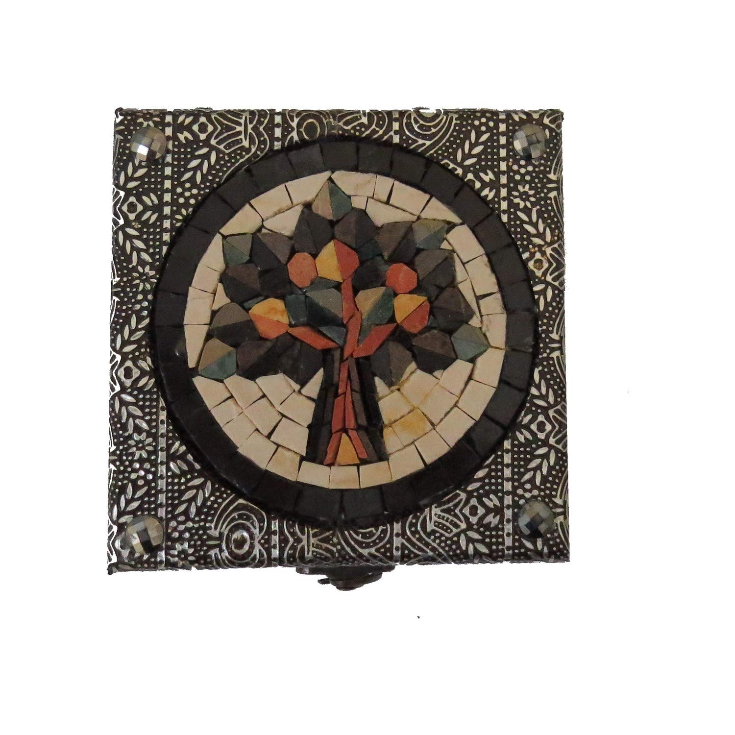 TurathMosaic Tree Pattern Silver Square Jewelry box 12.5 x 12.5 cm