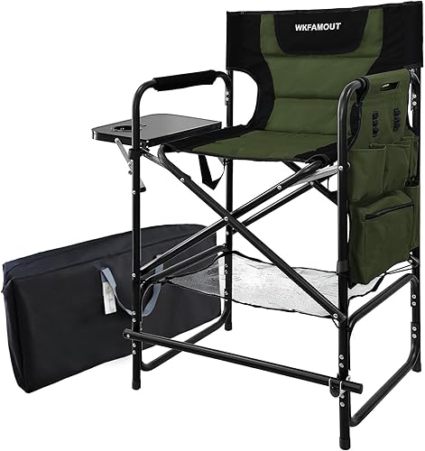 Miniatura 14 de Silla plegable alta de directores con mesa auxiliar de 26.77 pulgadas de altura del asiento, silla de campamento plegable, taburete de bar para