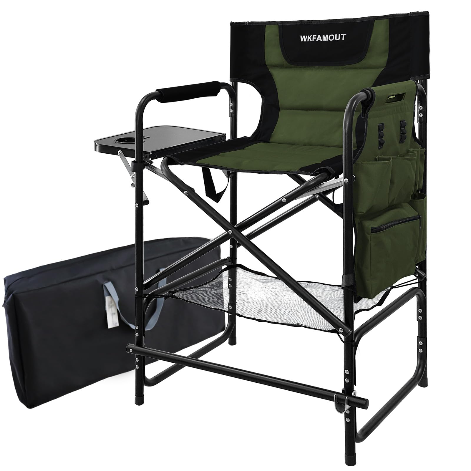 WKFAMOUT Tall Folding Directors Chair with Side Table 26.77" Seat Height Foldable Camping Chair Bar Stool for Makeup Artist Face Painting with