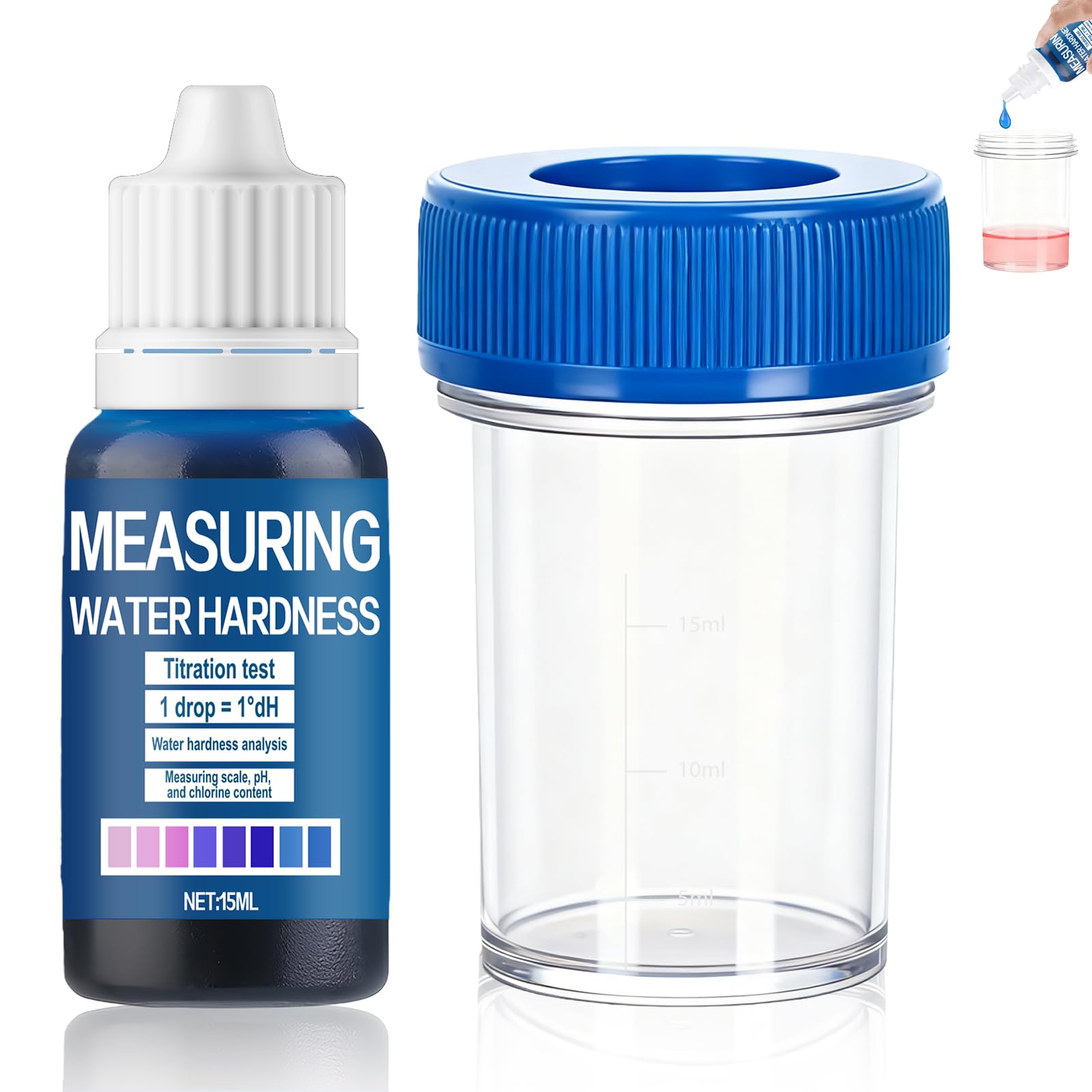 WEILAOK Water Hardness Measuring, Water Hardness Test, Water Hardness Measuring, German Grade Hardness (°dH) Quick and Easy Measurement for up to 200 Measurements, Titration Solution Water Hardness