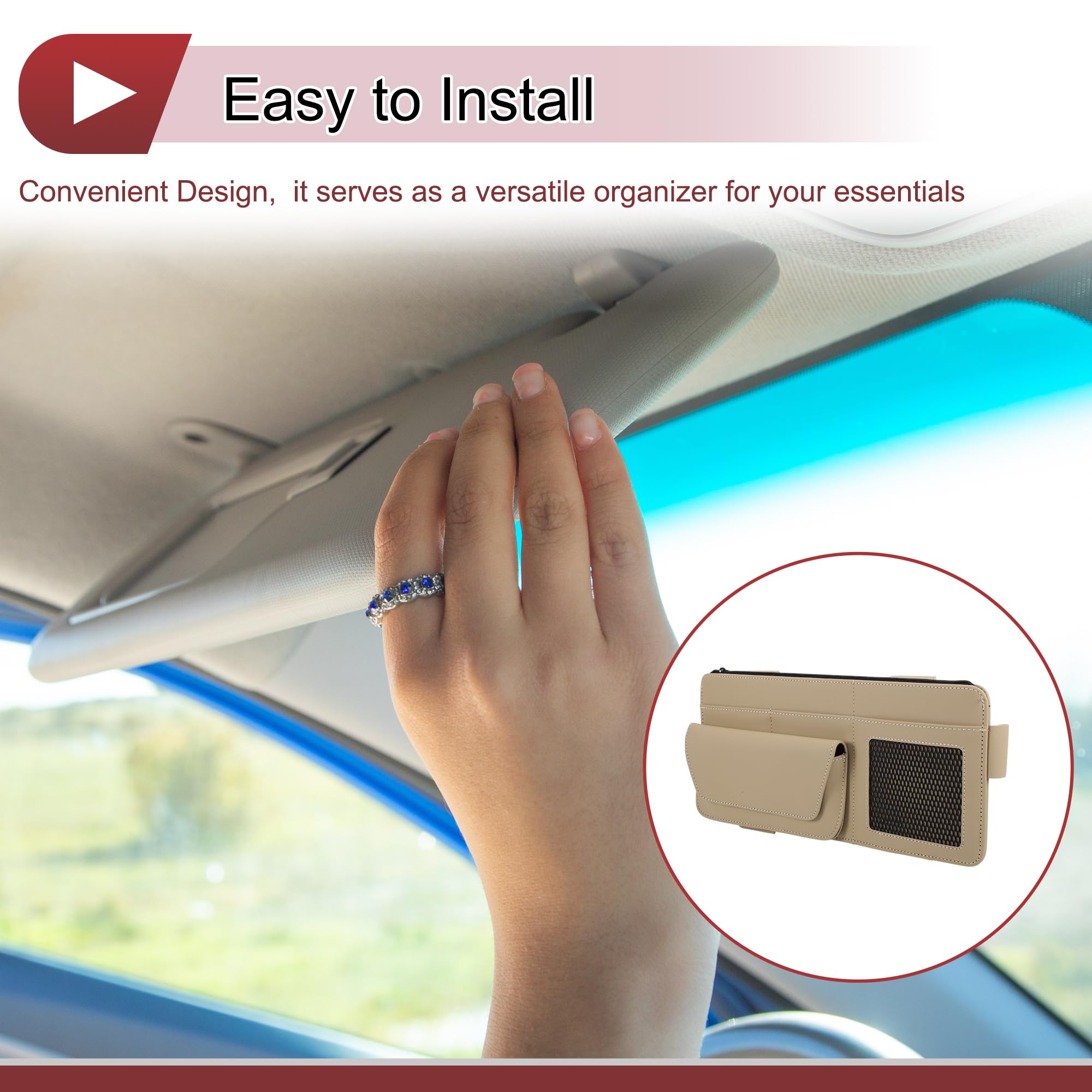 Étui À Lunettes De Soleil pour Voiture avec Pare-Soleil Magnétique Universel Étui À Lunettes De Soleil en Cuir Nappa Beige 34x16cm 1 Pc