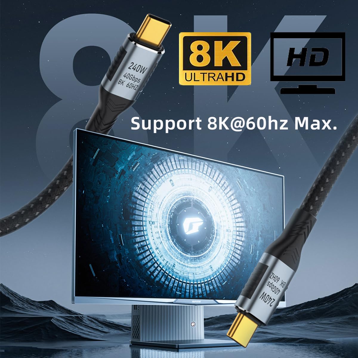 CY 100cm USB-C 240W USB4 Cable 40Gbps USB3.1 100W 8K@60Hz 5K USB4.0 Type-C to Type-C Male to Male Support Data Video Power