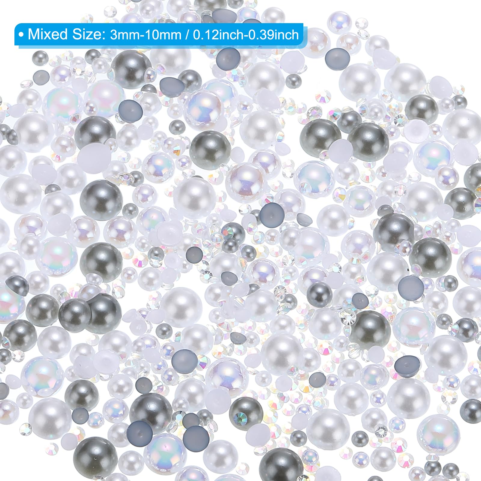 PATIKIL 30g Pearls and Rhinestones, 3-10mm Mix Flatback Rhinestones and Half Pearls Resin Rhinestone for Shoe Hair Nail Crafts Tumbler, Grey White - Image 2