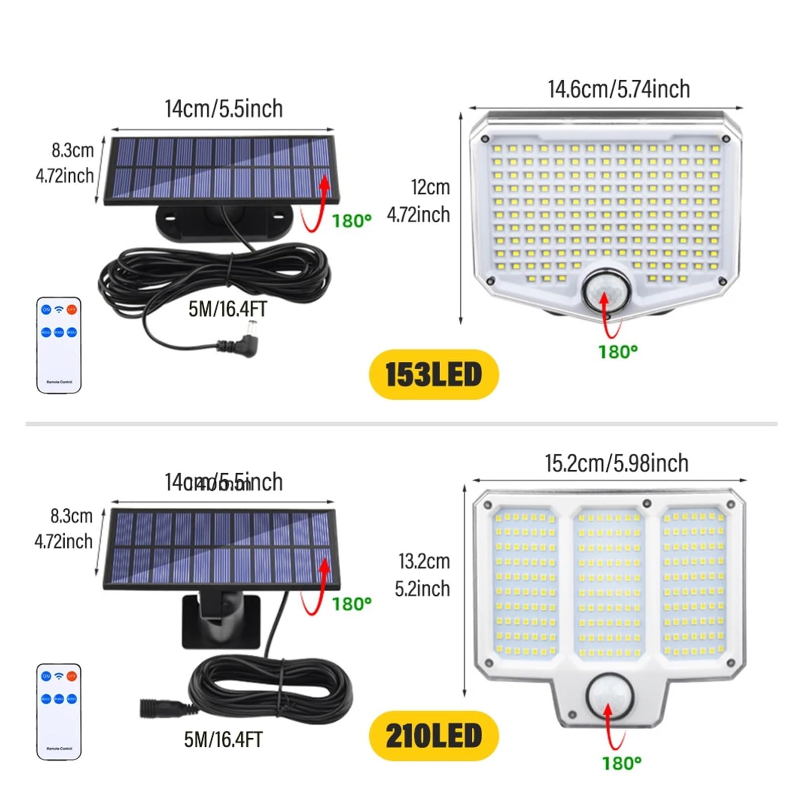 Lampy solarne zewnętrzne, 210 LED Zewnętrzna lampa słoneczna, niezależne światło bezpieczeństwa z panelem słonecznym z przewodem zasilającym, wodoodporność IP65 do garażu w ogrodzie na werandzie