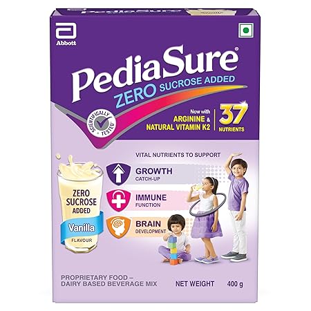 Pediasure Zero Sucrose Complete Balanced Nutrition to Help Kids Grow - 400 gm Vanilla, Purple, (Pediasure Zero Sugar)