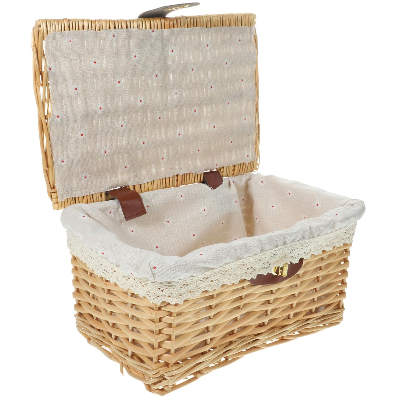 Panier en coton et lin de qualité supérieure avec couvercle en osier tressé main
