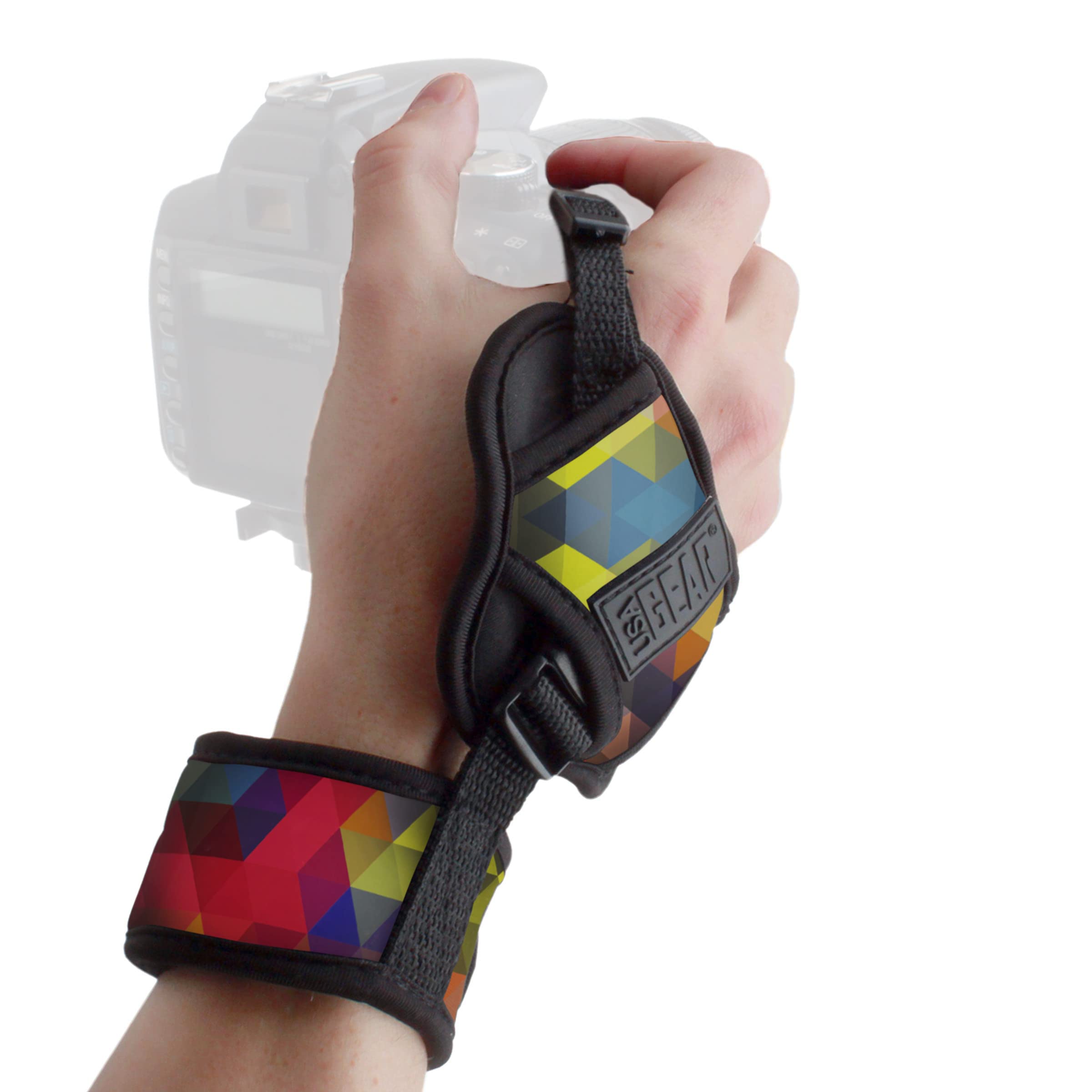 USA Gear Professional Grip Camera Wrist Hand Strap with Geometric Neoprene Design and Metal Plate - Compatible with Canon, Fujifilm, Nikon, Sony and more DSLR, Mirrorless, Point & Shoot Cameras