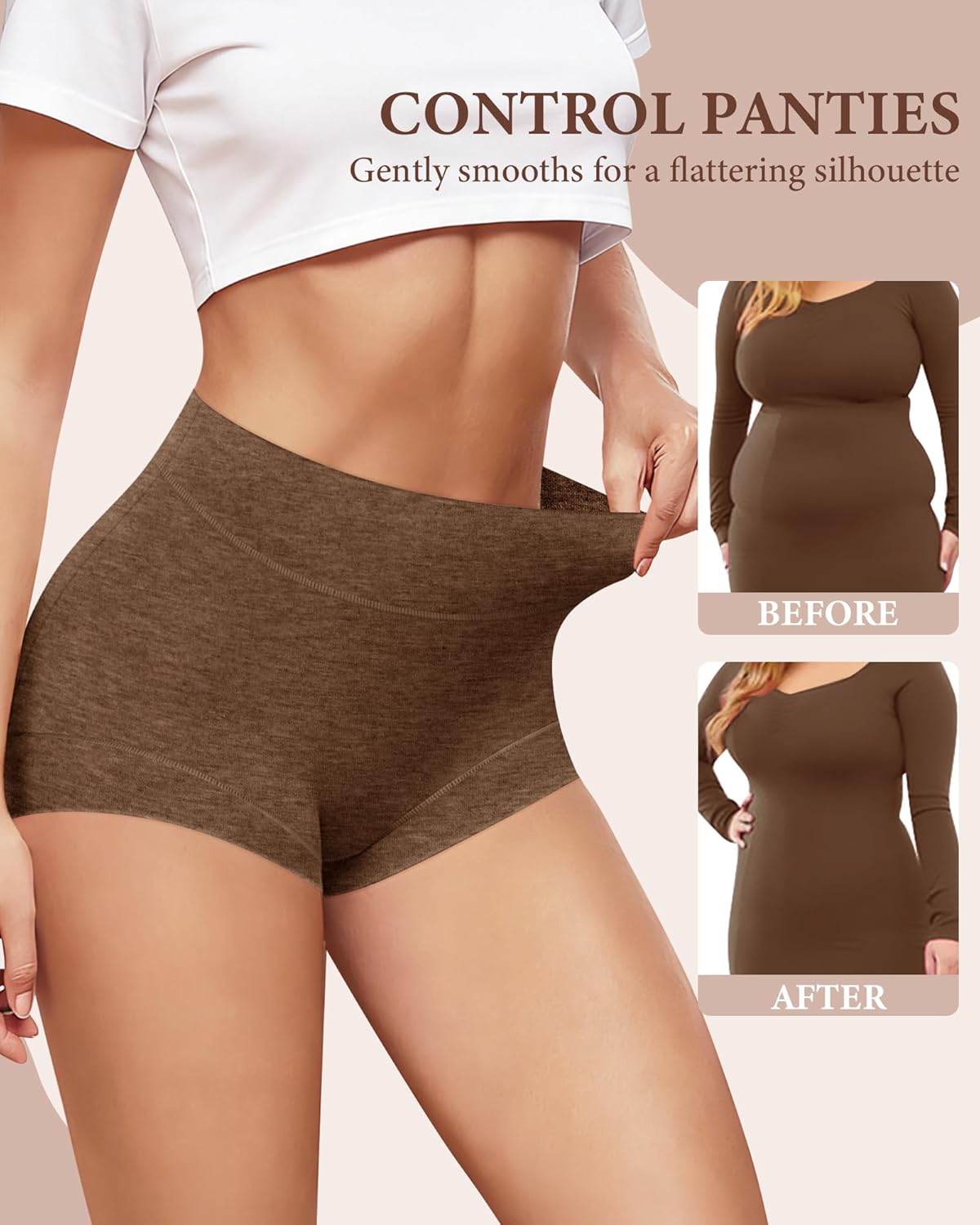 Women's Cotton Underwear, High Waisted Full Coverage Briefs, Soft Breathable Comfortable Panties, 4 Pack S-XXL - Image 3