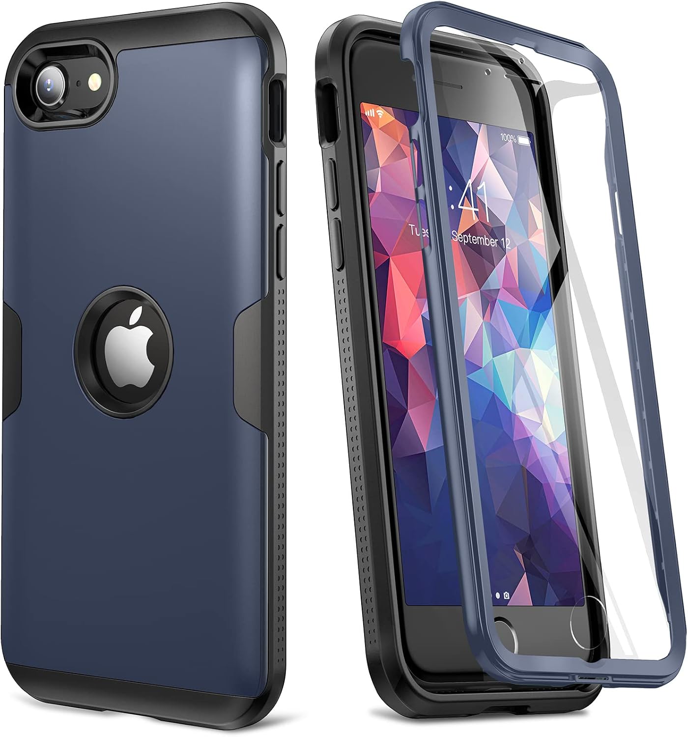 YOUMAKER Designed for iPhone SE 2022 Case, iPhone SE 2020 Case, Full Body Rugged with Built-in Screen Protector Heavy Duty Protection Slim Fit Shockproof Cover for iPhone SE 2022 4.7 Inch-NavyBlue