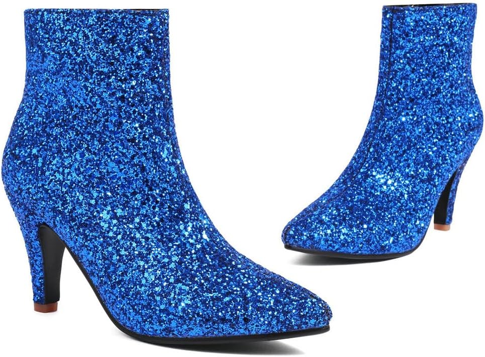 KOKOMOMO Sequin Glitter Dress Ankle Boots Sparkly Pointed Toe Stiletto High Heel Booties