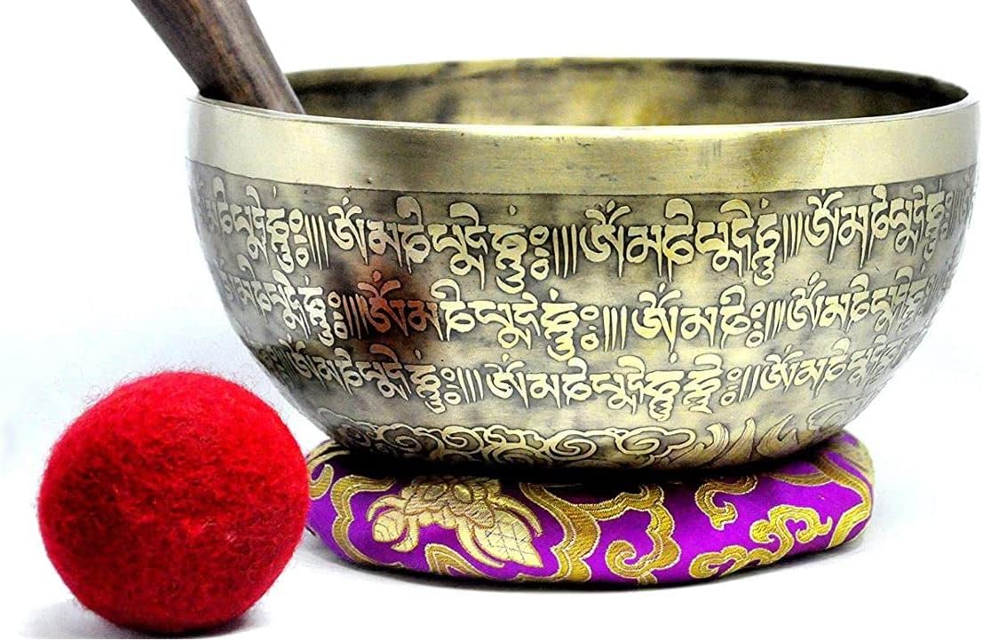 8.5 inches Fine Mantra carved singing bowl-Om Mane Padme Hum, handmade singing bowl from Nepal