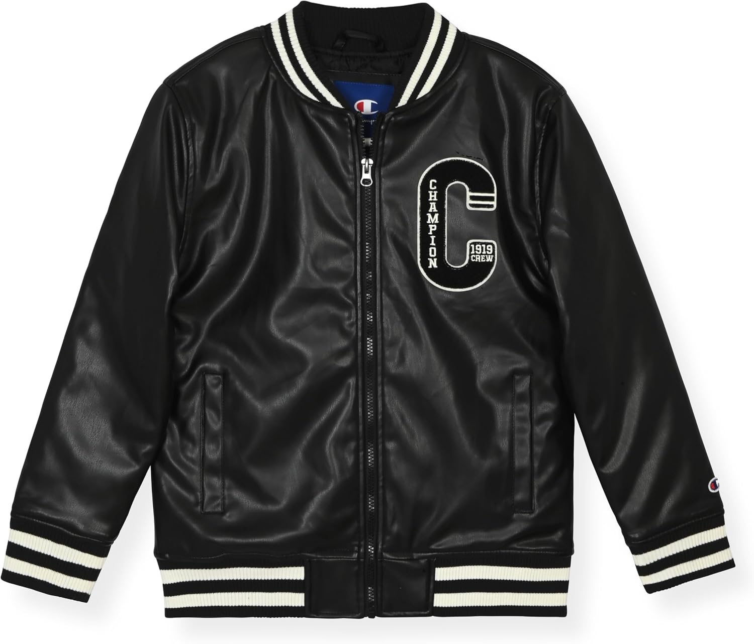 Champion Boys Button Front Faux Leather Varsity Jacket