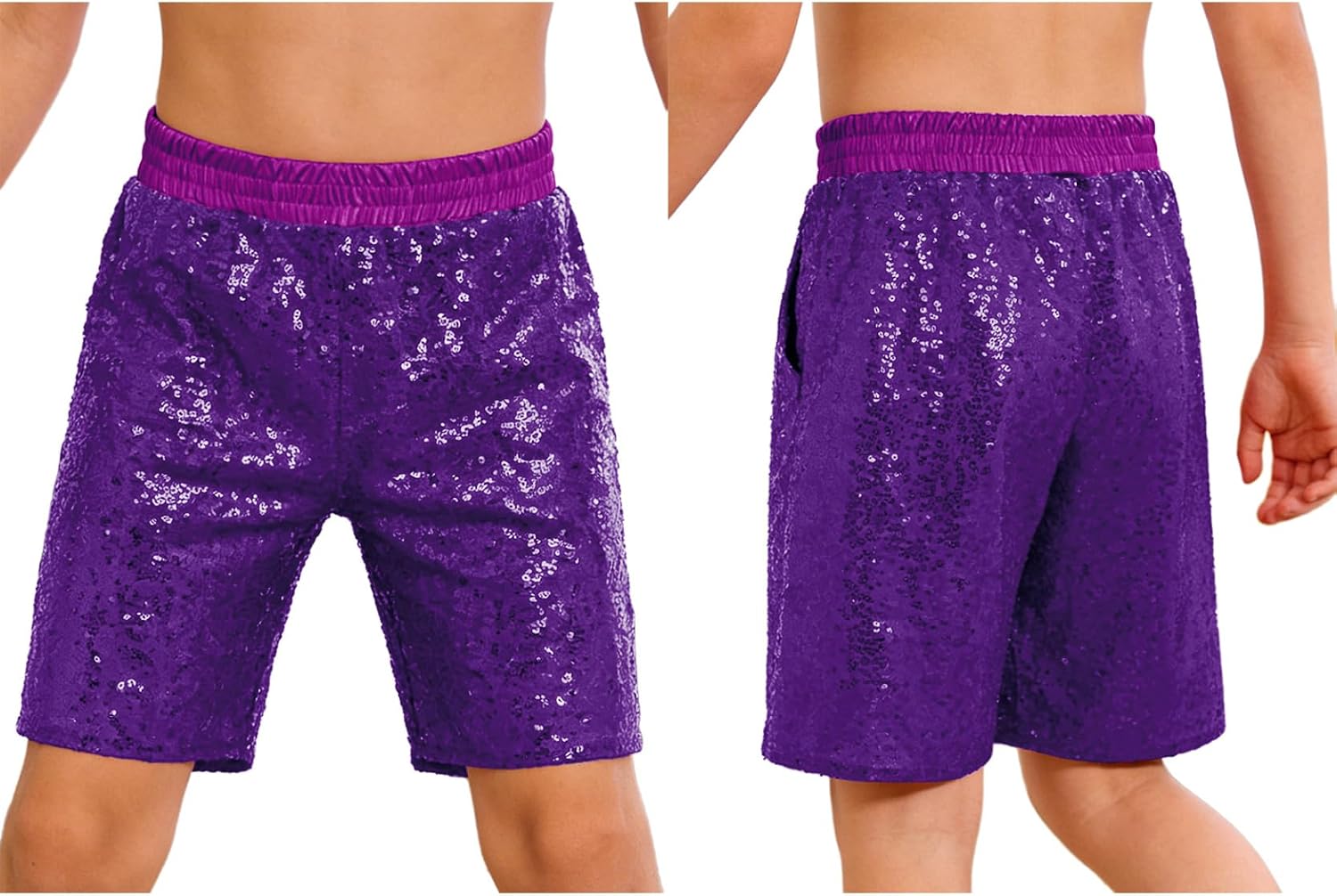 Boys Sequin Hip Hop Dance Shorts Shiny Elastic Waist Side Pockets Jazz Dance Trousers Stage Performance Dancewear