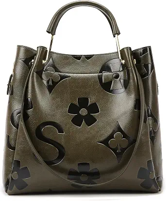 Travistar Floral Handbags Purses Women - Embossed Vegan Leather Top Handle Handbag Set Large Shoulder Bag Ladies Bucket Tote