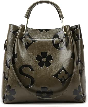Travistar Floral Embossed Vegan Leather Handbag Set for Women - 3-in-1 Top Handle Shoulder Bag with Detachable Crossbody Pouch