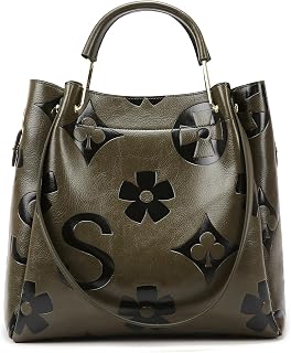 Travistar Floral Handbags Purses Women - Embossed Vegan Leather Top Handle Handbag Set Large Shoulder Bag Ladies Bucket Tote