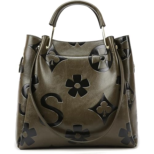 Travistar Floral Handbags Purses Women - Embossed Leather Top Handle Handbag Set Large Shoulder Bag Ladies Bucket Hobo Tote