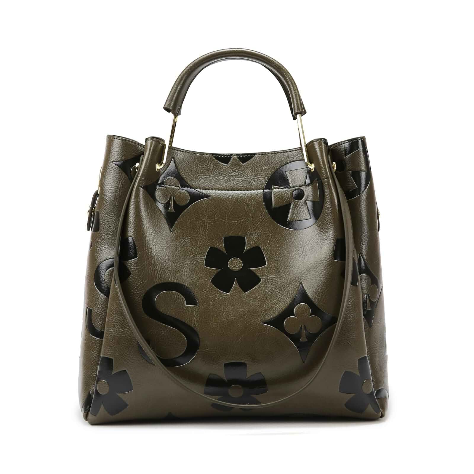 TravistarFloral Handbags Purses Women - Embossed Vegan Leather Top Handle Handbag Set Large Shoulder Bag Ladies Bucket Tote