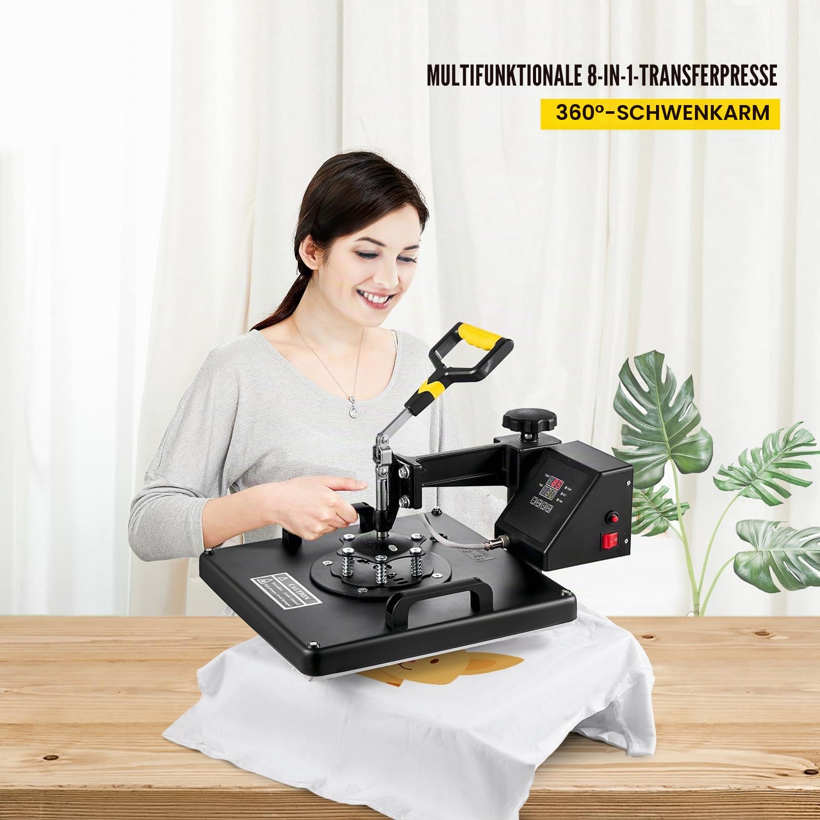 VEVOR Heißpresse 8 in 1 Heat Press für Textil Transferpresse Textilpresse mit Plattenpresse von 38 x 38 cm Textildruckpresse von 1000w Geeignet für Hüte, Mützen T-Shirts Tassen, Schwarz