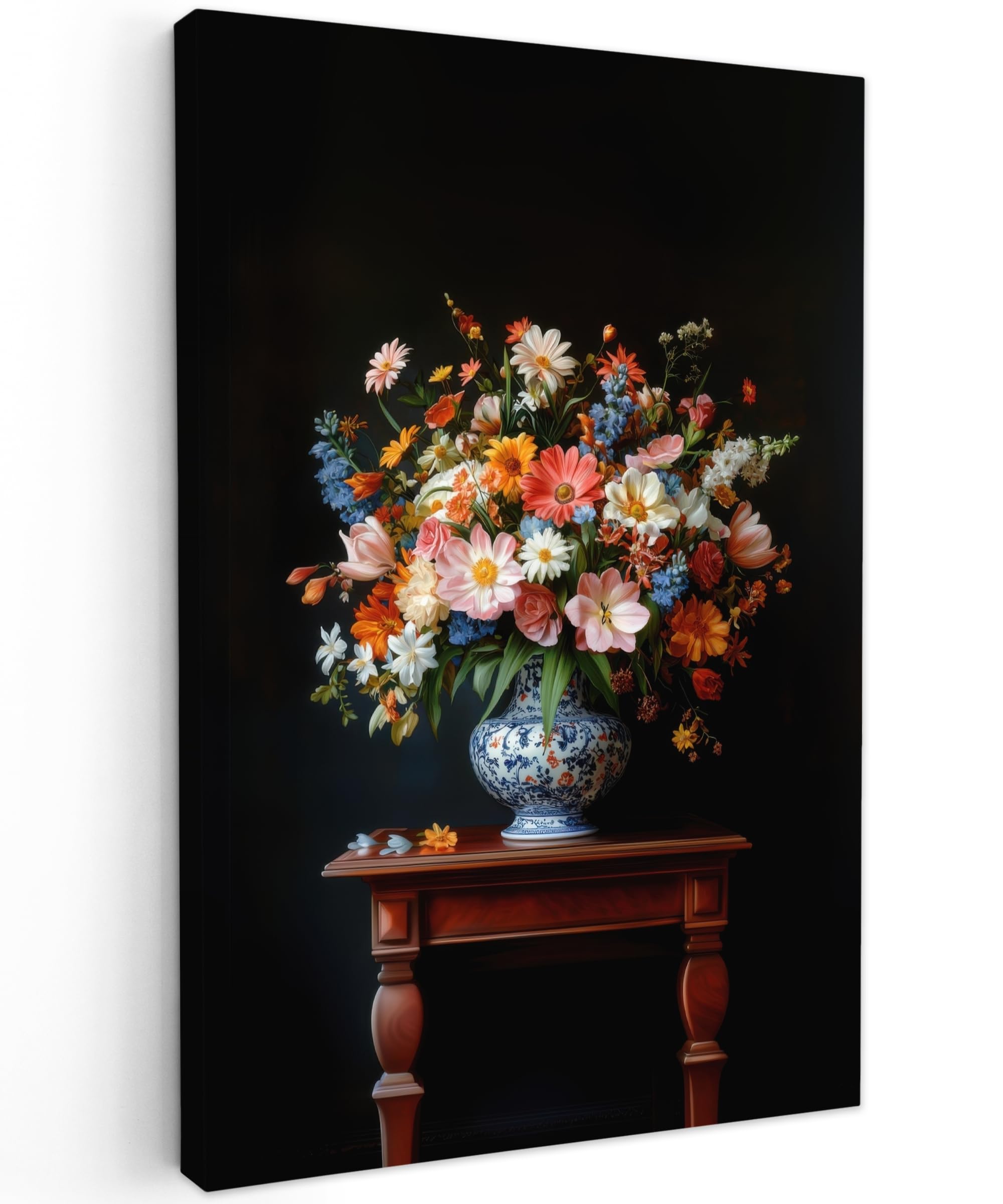 MuchoWow© Canvas Wall Art 8"x12" / 20x30 cm Decor Prints for Living Room Decorative Canvases Hall Artwork Bouquet Pink Flowers Vase