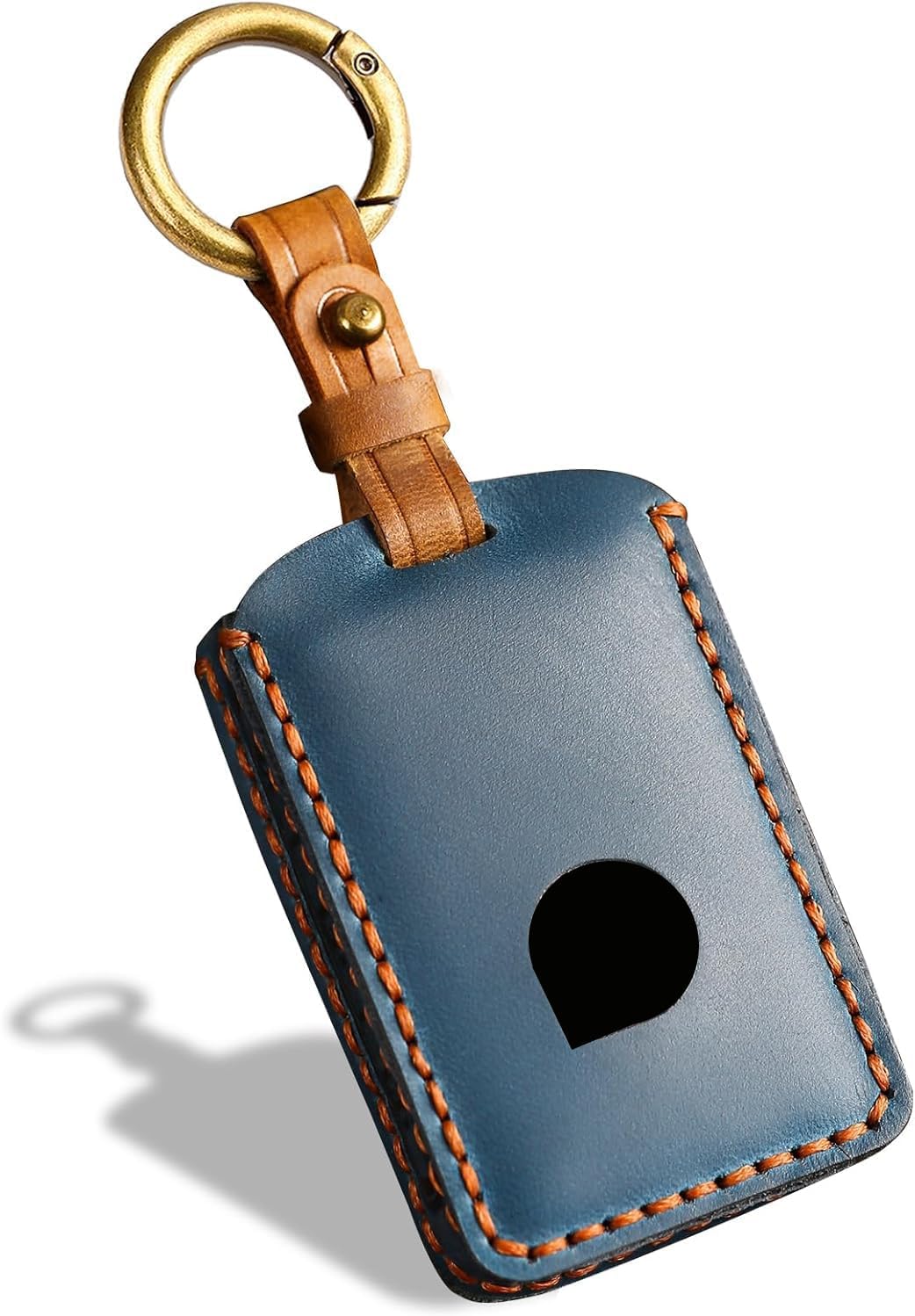 Leather Key Fob Cover, Compatible with Volvo XC90, XC60, XC40, S60, S90, V90, Compatible with Polestar 1/2/3 etc, No Screw Design Key Holder Protector, Blue