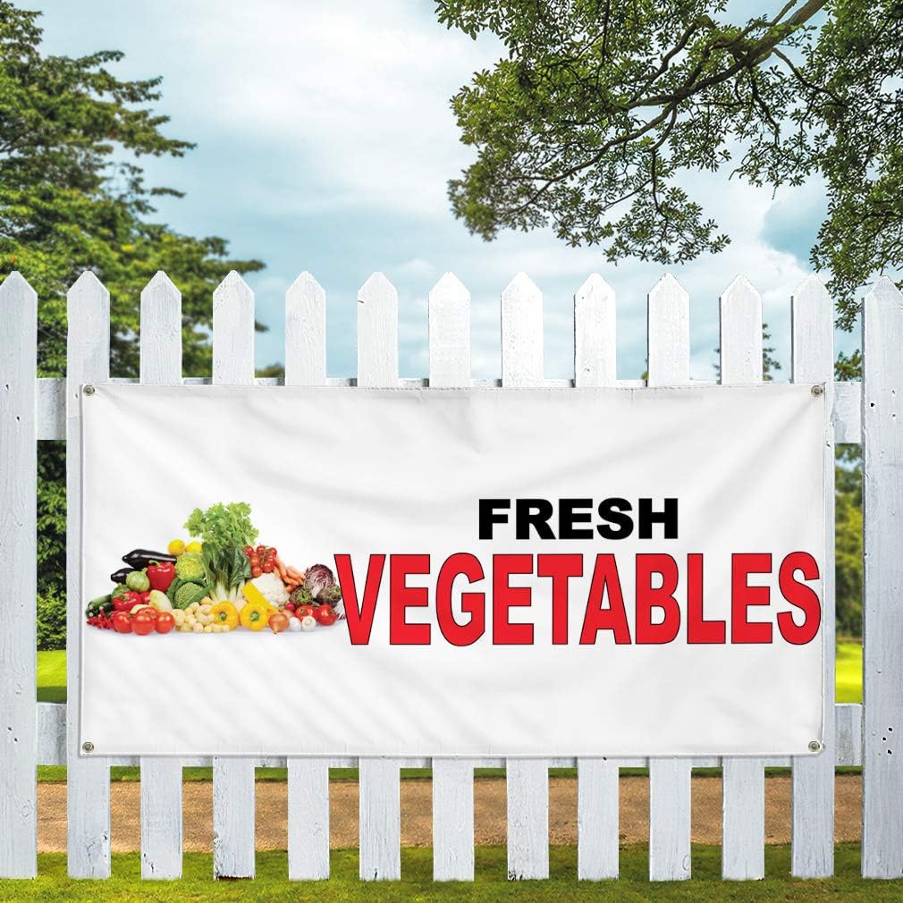Vinyl Banner Multiple Sizes Fresh Vegetables Black Red Food Bar Restaurant Truck Business Outdoor Weatherproof Industrial Yard Signs 4 Grommets 24x36Inches