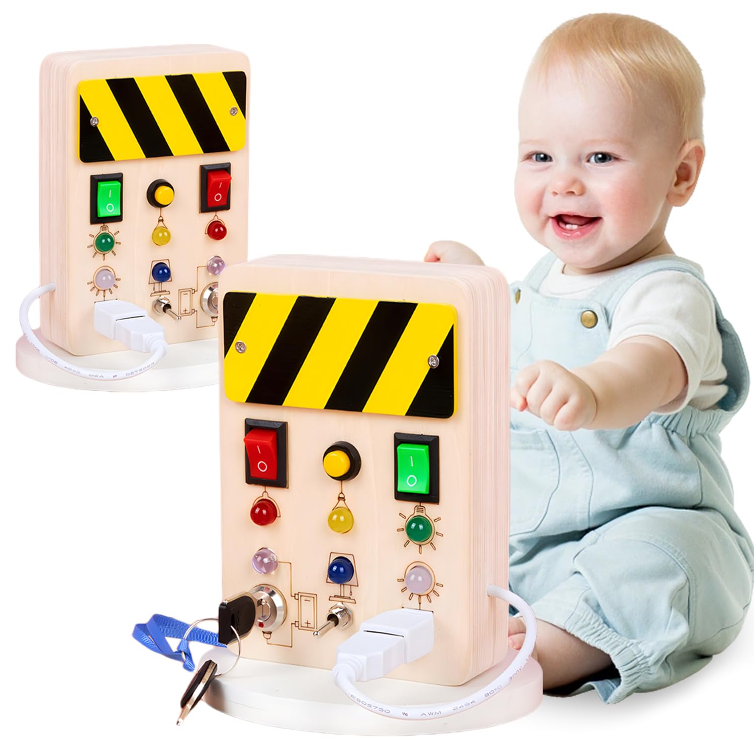 BABYGBusy Board with LED Light,Busy Board with Toggle Switch,Light Switch Toys for Kids 1-3,Travel Toys for 1 2 3 4 Year Old Boys & Girls