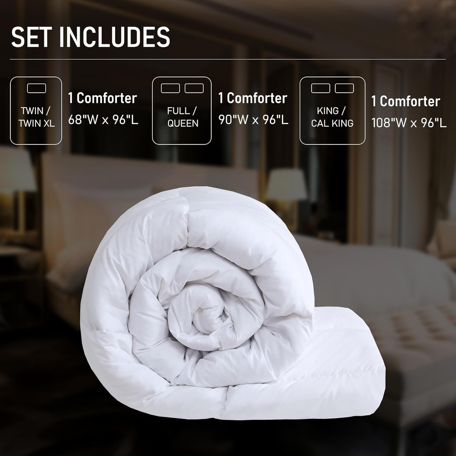 True North by Sleep Philosophy Down King Comforter Set, Oversized, Heavyweight 300gsm Fill, Goose Feather & Down Comforter King Size Microfiber Winter Comforter Warm Bedding, King/Cal King White