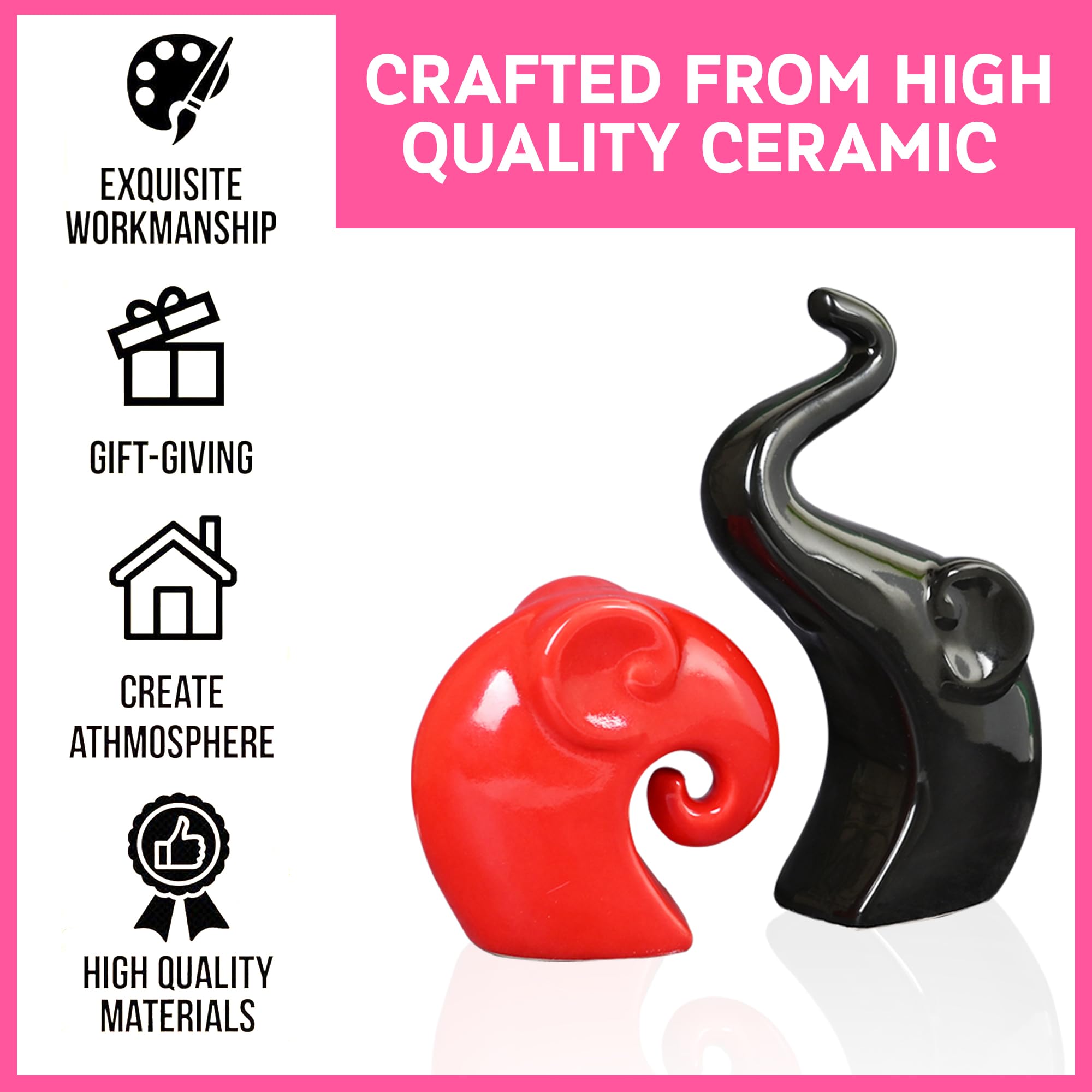 Rousrie Elephant Family Showpiece, Ceramic Gloss Finish Auspicious Figurines for Living Room, Office, Bedroom (Set of 2) 4