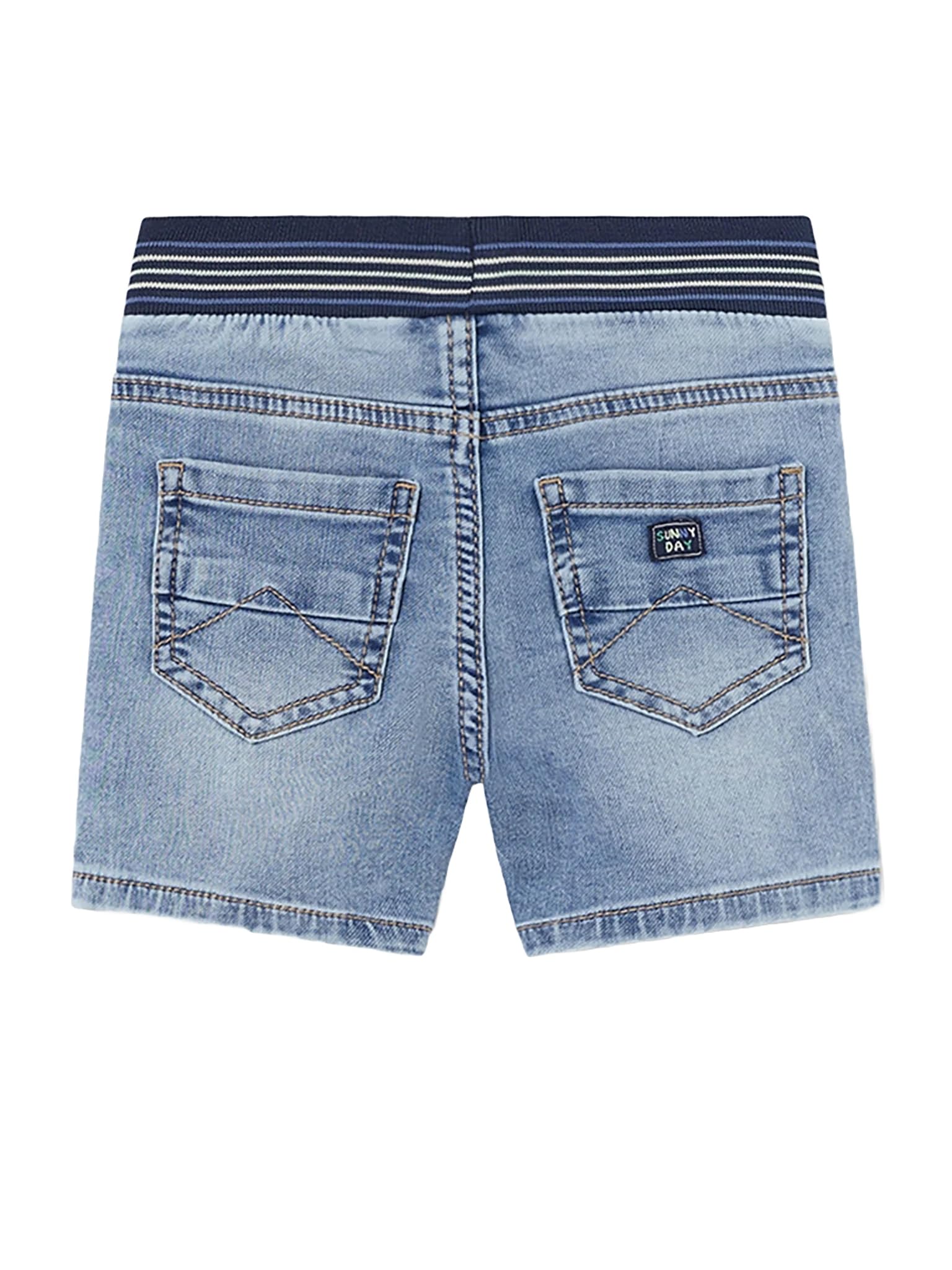 Generico Pantaloncino Jeans Molto Morbido e per Neonato e Bambino in Denim, Vita Elastica Rigata con Coulisse, Lavaggio Chiaro, Tasche Posteriori, Look Estivo, 1289