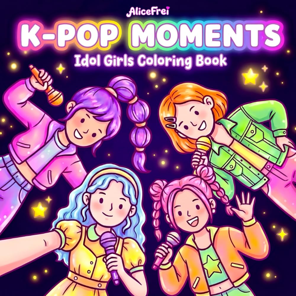 K-Pop Moments: Cute Coloring Book Featuring the Cozy Daily Life, Fashion, Travel, and Friendship Moments of a Korean Girl Group