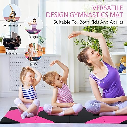 Vista 73 de Colchoneta de gimnasia para acrobacias, plegable, tapete de ejercicio para niños, adultos, tapete de yoga de piel sintética con asas de transporte