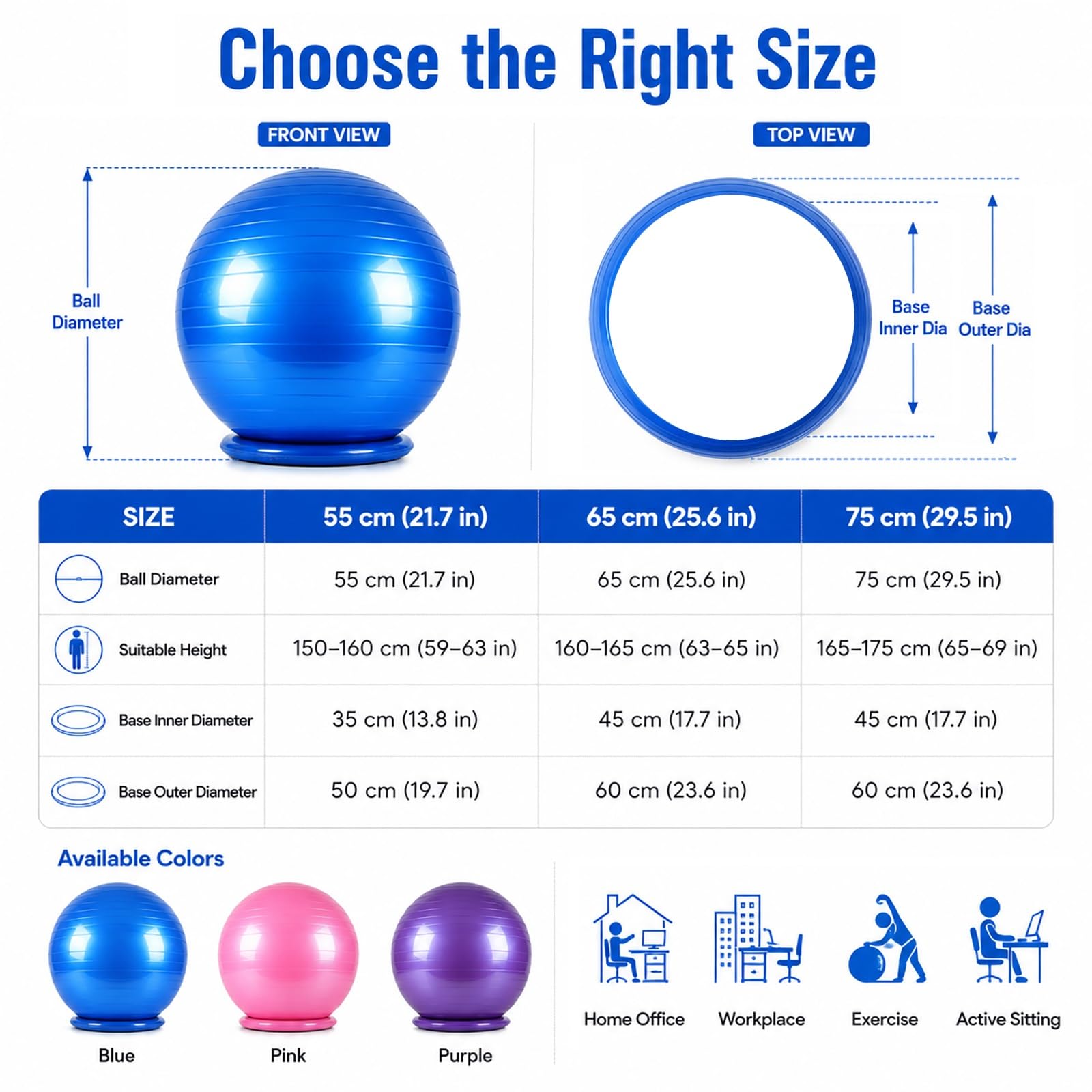 SRNSAEB Sedia a Sfera Sedia A Sfera Gonfiabile Ergonomica Per Seduta Attiva, Seduta Con Palla