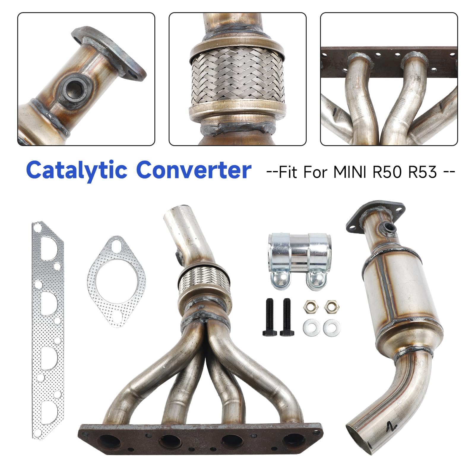 Katalysator mit Einbausatz pour Mini Cooper R50 R52 R53 2001-2007 - Typgeprüft - Direkt Einbau - Vorderer Abgaskrümmer