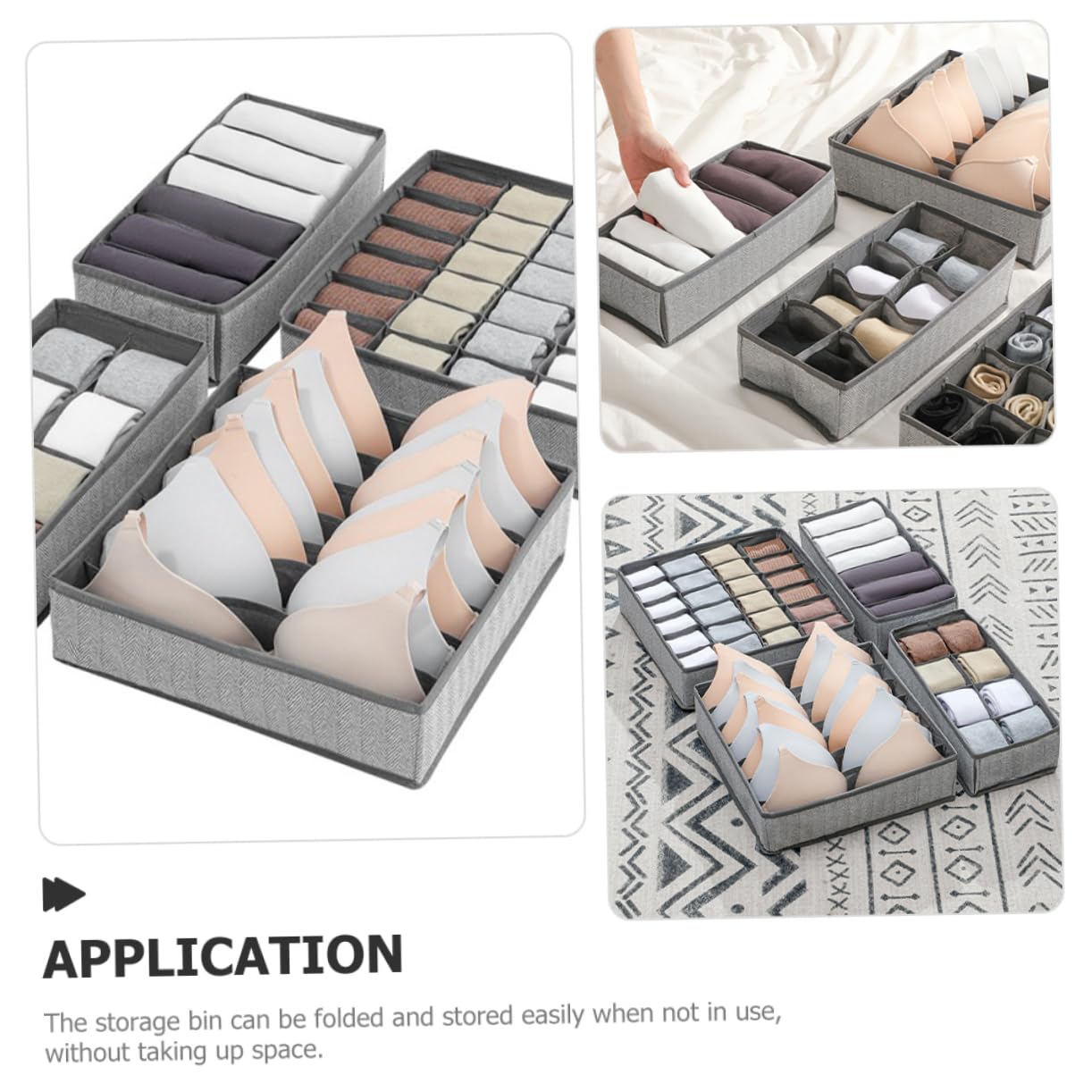 Generico Set 4 Organizer Per Cassetti Grigio Scatole Portaoggetti Pieghevoli Per Biancheria Intima e Calzini Resistenti e Riutilizzabili Per Armadi e Cassetti