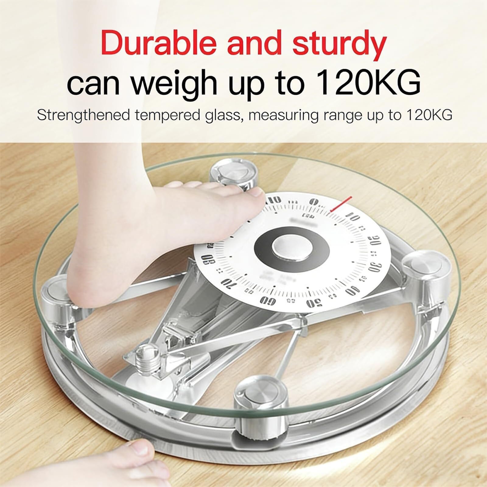 Balanza mecánica para baño, báscula analógica para medir el Peso Corporal, Rango de pesaje de 1 kg a 120 kg, Esfera Grande de 155 mm, Cristal Templado Redondo, Ideal para hoteles (Square)