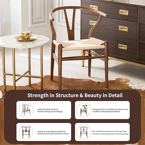 Vista 13 de Tomile Silla Wishbone de madera maciza, Silla Y Reposabrazos, Silla de comedor de mediados de siglo, asiento de cáñamo