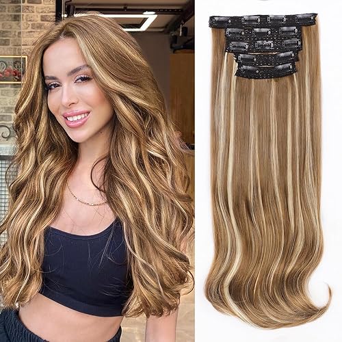 Miniatura 9 de ALXNAN Extensiones de cabello con pinzas, 7 unidades, extensiones de cabello grueso y largo en capas, extensiones de cabello negro de 20 pulgadas,