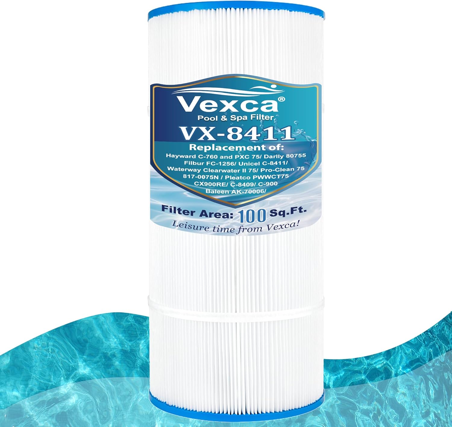 Vexca® Swimming Pool Filter Cartridge Compatible with Unicel C-8411, Filbur FC-1255, PA76, Hayward CX760RE, C760, Waterway Clearwater II 75, Pro Clean 75, 817-0075P, 817-0075N, 75 Sq.Ft, 1 Pack