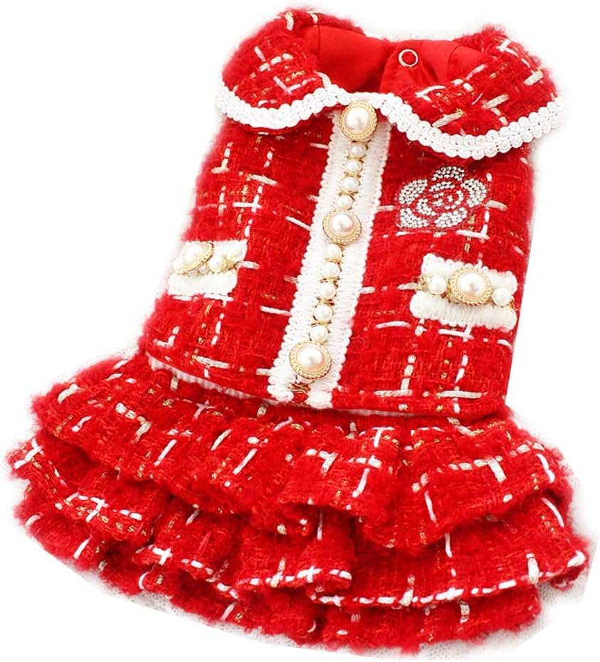 Red Colors Warm Dresses for Dogs Autumn and Winter Two Feet Design Pet Skirt with Lace Design Fashion Dog Dress (Size : Large) (Medium)