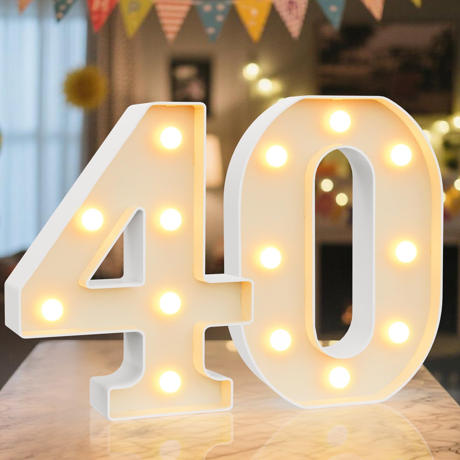 Ledido LED Light Up Marquee Numbers Sign - Cool & Warm Light up Numbers for 40th Birthday Decorations, LED Number Lights for Wedding Anniversary Grad Home Bedroom Table Wall Party Decor, Number 40