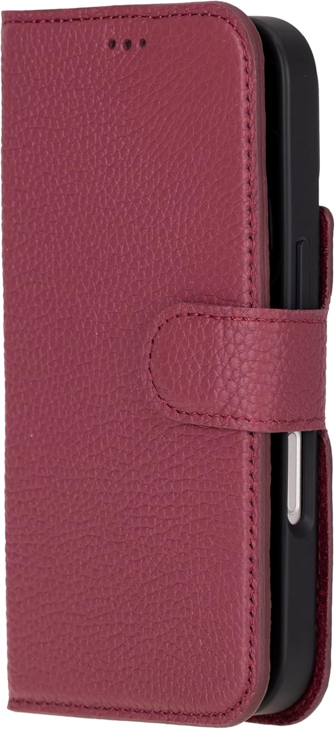 HARDISTON Compatible with iPhone 16 Wallet Case - MagSafe Compatible- Handmade Genuine Leather - Detachable Magnetic Flip Cover Card Holders - Customizable - Horizontal Kickstand (Burgundy)