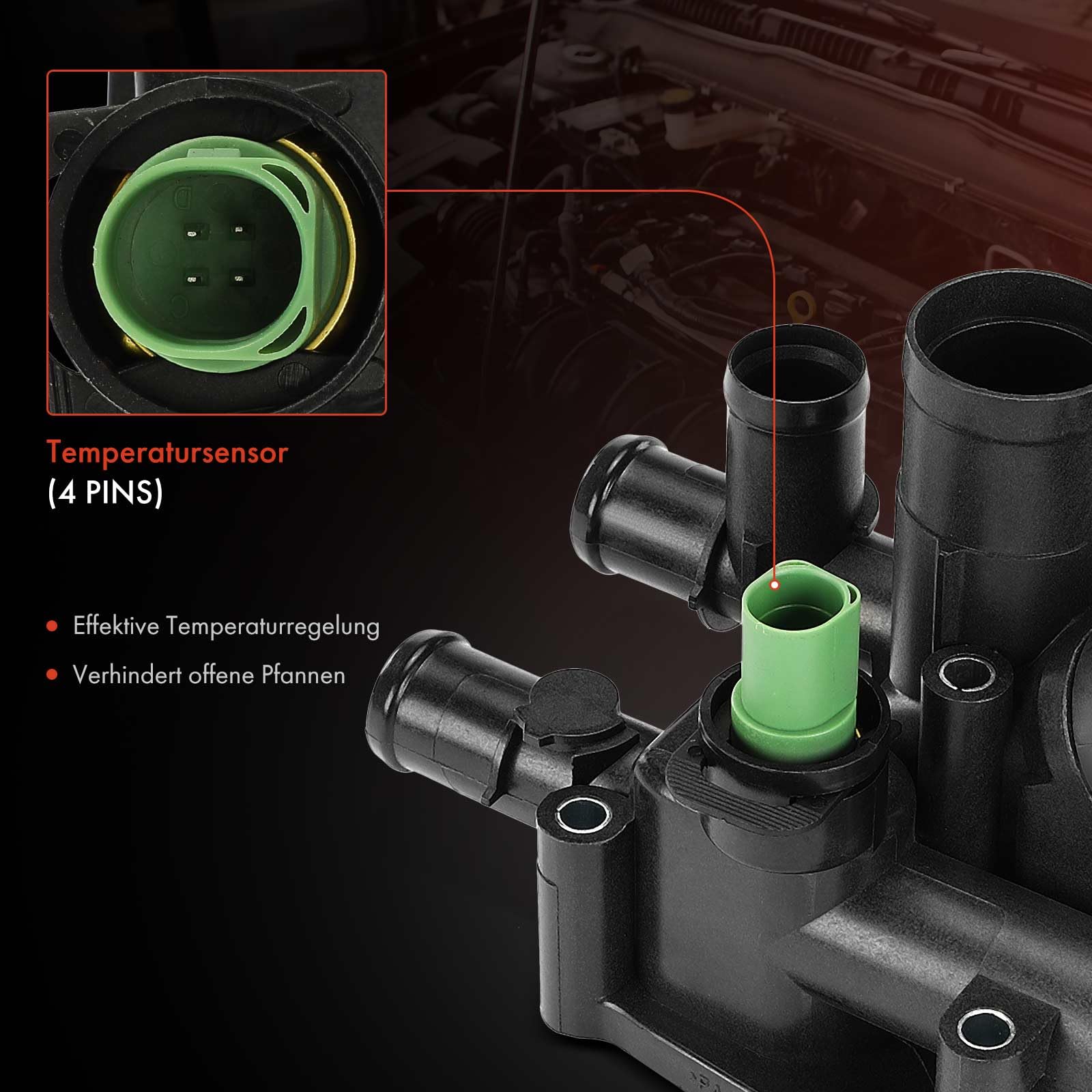 Frankberg Termostato del liquido di raffreddamento con sensore 06A121111 | Compatibile con: Golf IV Variante 1J5, T.o.u.r.a.n 1T1 1T2, A3 8P1, Golf Plus 521 5M1, P.a.s.s.a.t 3C2, Polo Variant 6V5