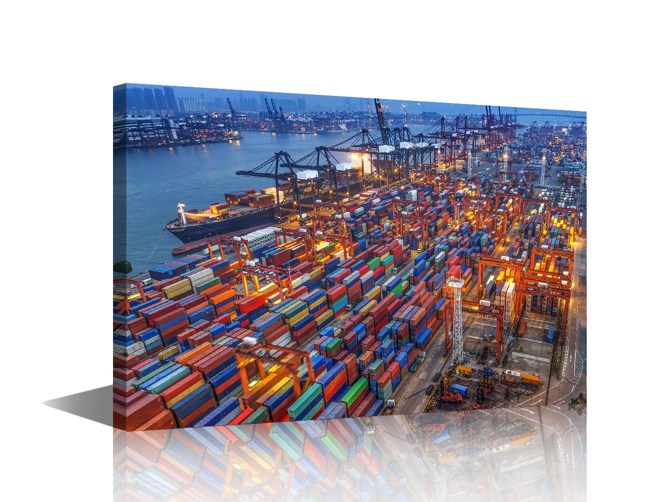 1 Panels Wall Art for Bedroom, Container Port Ship Picture Prints on Canvas Modern Export Business Cargo Container Wall Art for Living Room Dining Room Kitchen Bathroom Frame Decoration 24x16in
