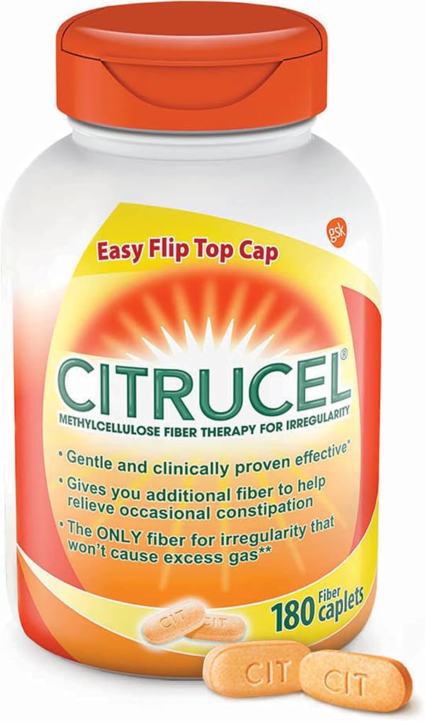 CITRUCEL Caplets de terapia de fibra para irregularidad, metilcelulosa fácil de tragar, 180 unidades (Paquete de 1)