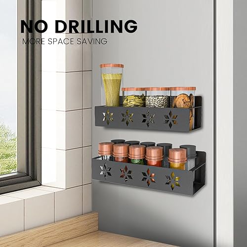 Miniatura 2 de Estante magnético para especias para refrigerador, paquete de 2 estantes magnéticos para especias para refrigerador, organizador magnético para
